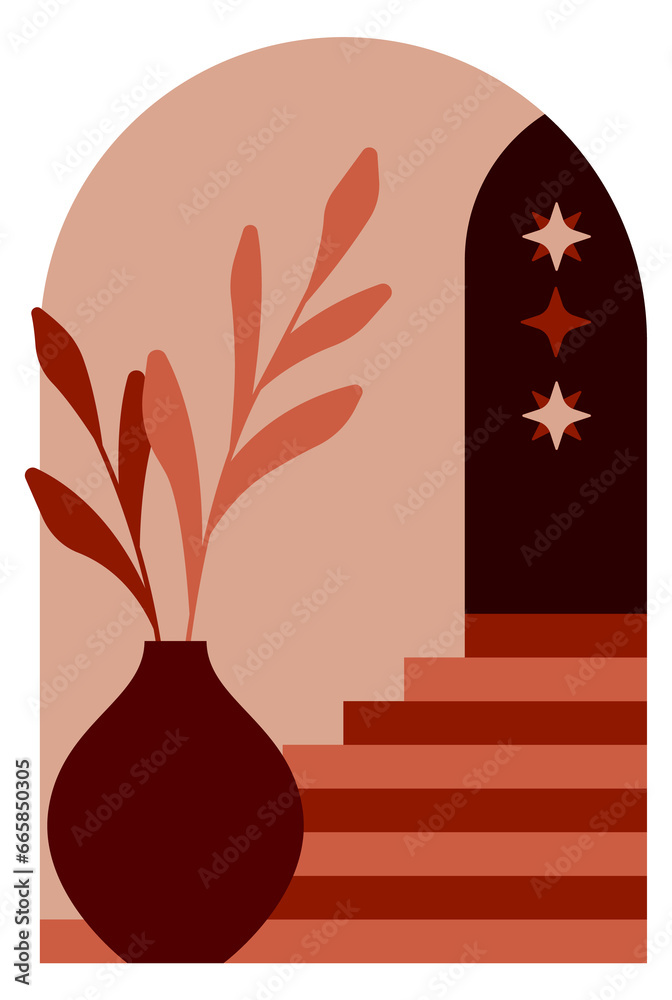 Naklejka premium Moroccan stairs in trendy style. Art bohemian poster