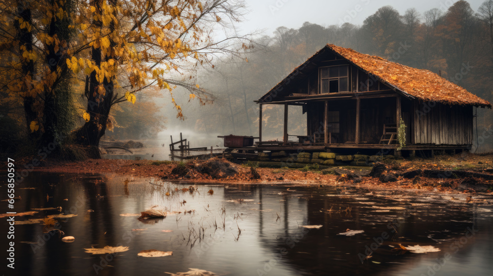Fototapeta premium A barn by the lake