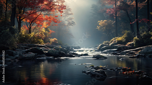 Long exposure of a river in autumn morning with fog © jr-art