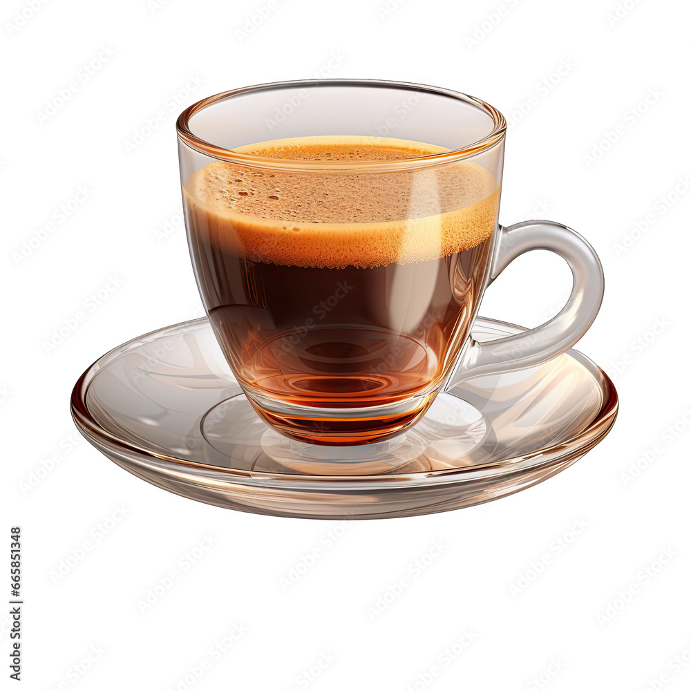 Espresso in Elegant Glass Cup with Saucer Isolated on a Transparent Background Espresso in Elegant Glass Cup with Saucer Isolated on a Transparent Background