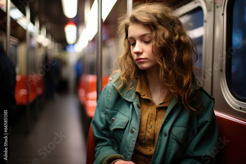 sad and lonely woman in the train