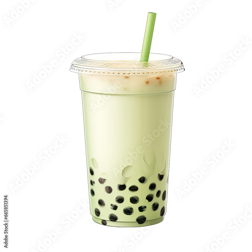 Honeydew Melon Bubble Milk Tea with Green Boba, Refreshing Drink Isolated on a Transparent Background