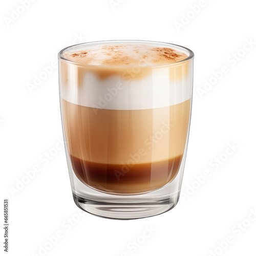 Small Glass of Macchiato with Milk Foam Isolated on a Transparent Background
