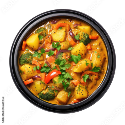 Vegetable Curry - Overhead View  Vibrant and Flavorful Isolated on a Transparent Background