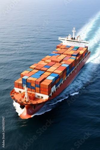 Container ship in the sea. Freight transportation and logistics concept.