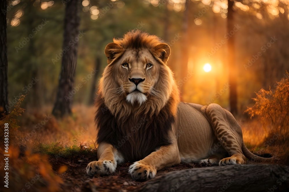 Obraz premium lion in the forest generative ai 