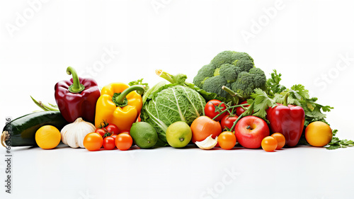 plenty of fresh vegetables infrond of a white plain background  healthy food