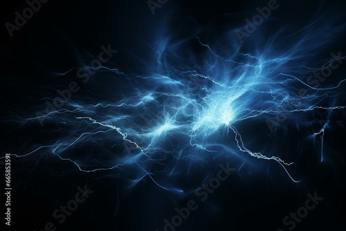 Dark blue electric discharge over a dark background, created using advanced techniques. Generative AI