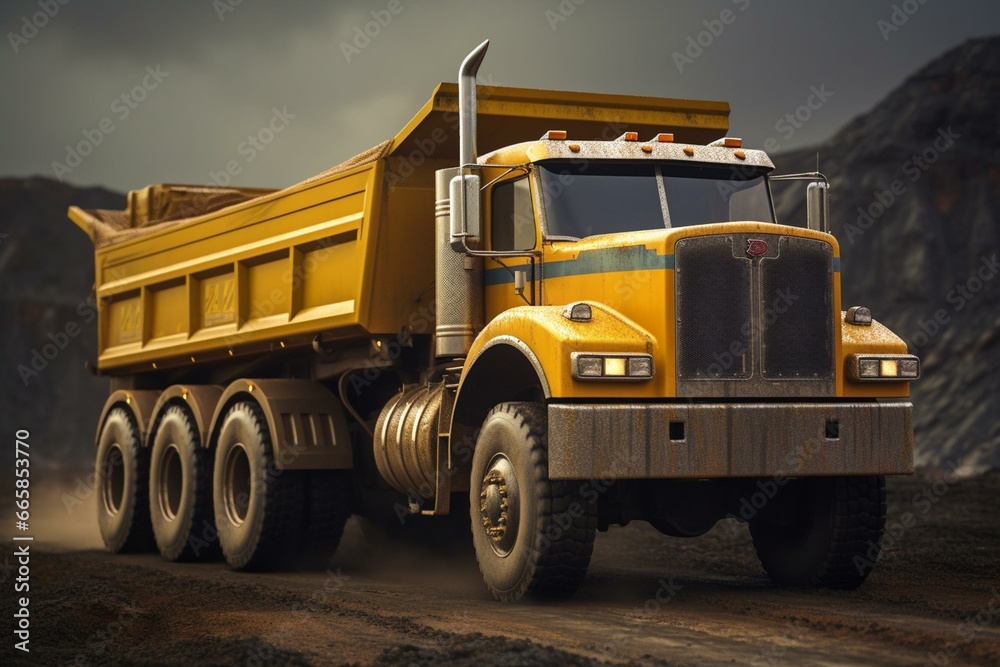 Heavy-duty truck transporting mined ore. Generative AI