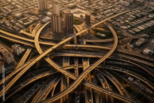 Aerial view of highway traffic, a pivotal infrastructure. Generative AI