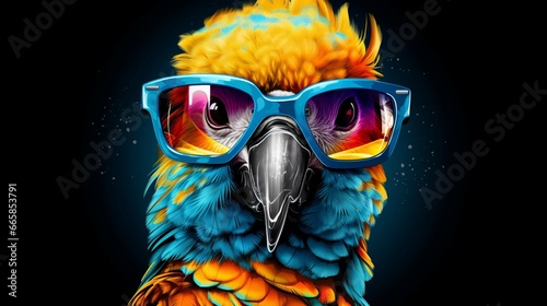 Beautiful and colored animals with glasses parrot