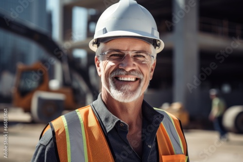 Smiling portrait of a middle aged businessman in a construction site