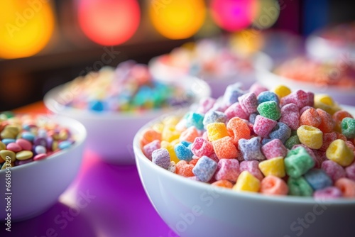 Vibrant Multi-Colored Cereal in a Glossy Bowl