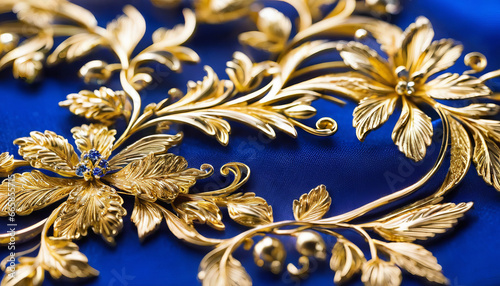 Studio macro shot of an Elegant gold and royal blue floral