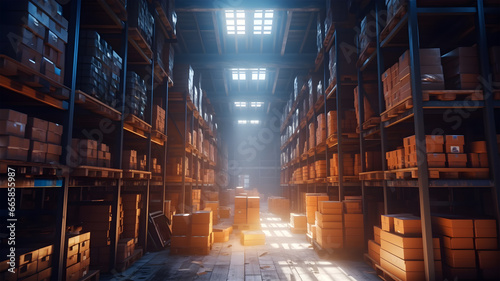 A warehouse full of boxes, Generative AI illustrations