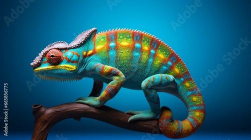 Colorful chameleon on a blue background