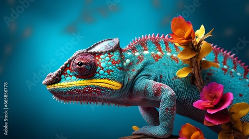 Colorful chameleon on a blue background © Ahtesham