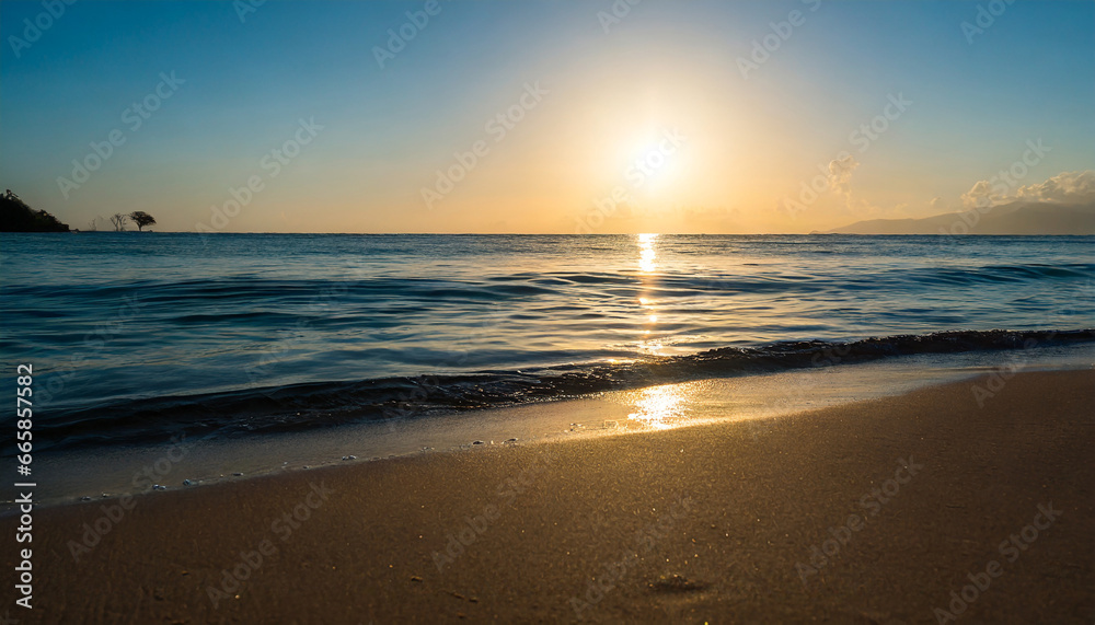 ocean sunrise over the tropical sea shore and exotic island beach