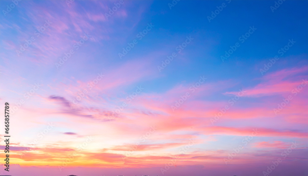 pink sky with clouds at beautiful sunset as natural background