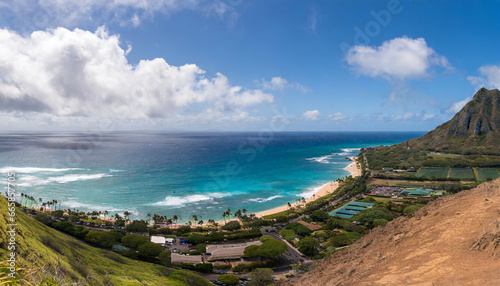 panorama of nuluanu pali lookout section of the windward cliff in oahu hawaii islands usa photo