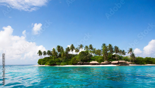 tropical island with palm trees and sea 3d rendering © Enzo