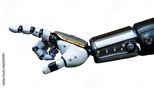 white cyborg robotic hand pointing his finger 3d rendering isolated on free png background
