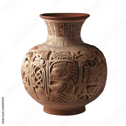 Pre-Columbian Rare Chorrera Vessel Pottery Illustration Art With a Transparent Background Generative AI.