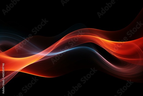 Abstract glowing lines in motion on black background. Generative AI