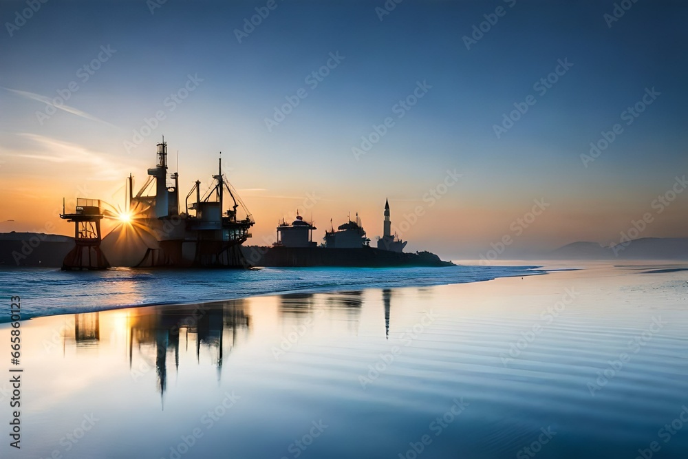 Fototapeta premium boat at sunset