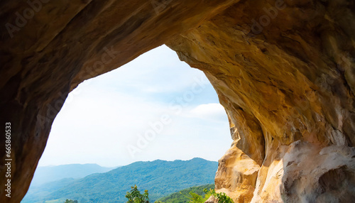 arch tunnel entrance natural rock cave on background