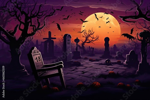 Halloween background design with 404 Timeout Error webpage with a graveyard backdrop, misty atmosphere, and ghostly vector illustrations, Vector Art, using Adobe Illustrator,