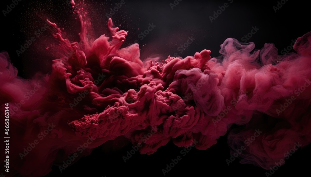 burgundy coloured paint cloud on black background high impact of motion dynamic 
