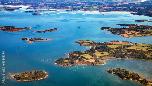 Morbihan from sky in french britanny,morbihan gulf, lorient, vannes quiberon and Groix island photo