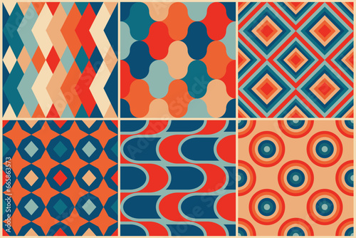 geomatical retro seamless patterns in the style of the 50s and 60s