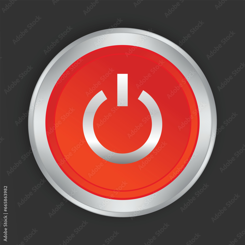 Start icon, power button on red round button - Vector Start icon, power button on red round button - Vector