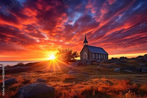 Sunset over the church spiritual inspiration © PinkiePie