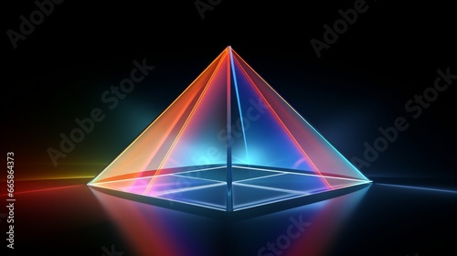 Optics physics. The white light shines through the prism. Produce rainbow colors in 3D illustrator