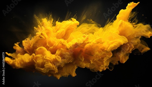 yellow coloured paint cloud on black background high impact of motion dynamic 
