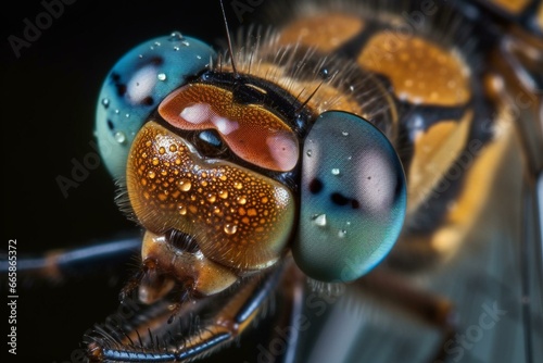 Incredible close-up picture capturing intricate details of a dragonfly. Generative AI