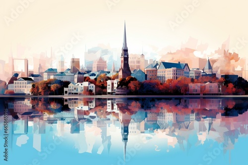 Transparent layers showcase Charleston's skyline and landmarks with a gradient effect. Generative AI