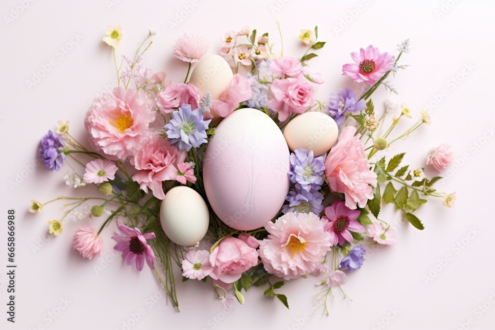 Floral Easter decor on white background. Generative AI
