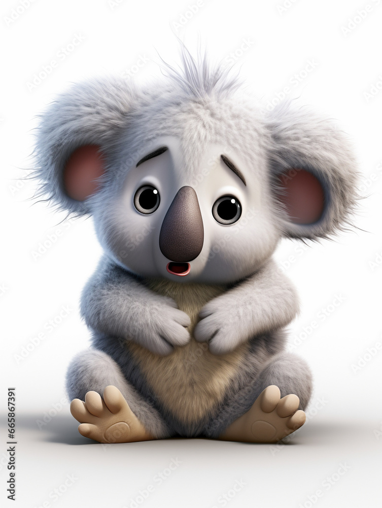 Fototapeta premium A 3D Cartoon Koala Sad and Surprised on a Solid Background