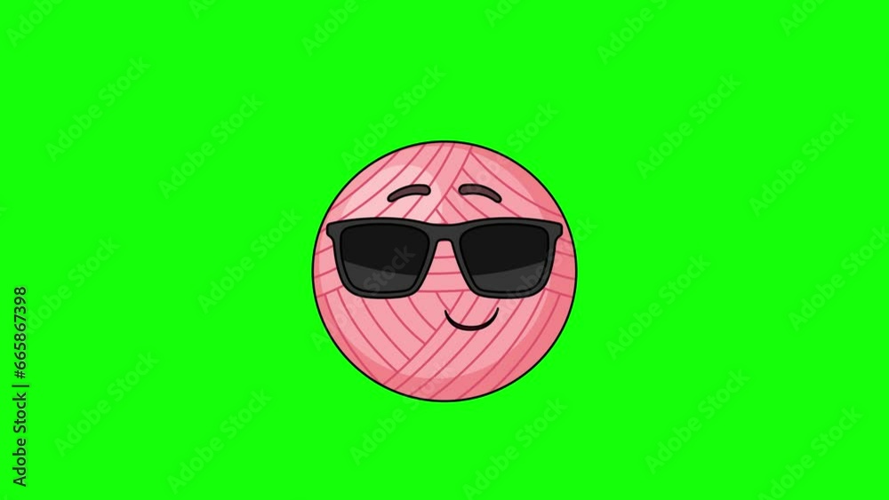 yarn ball emoji cartoon smiling face with sunglasses, emoticon