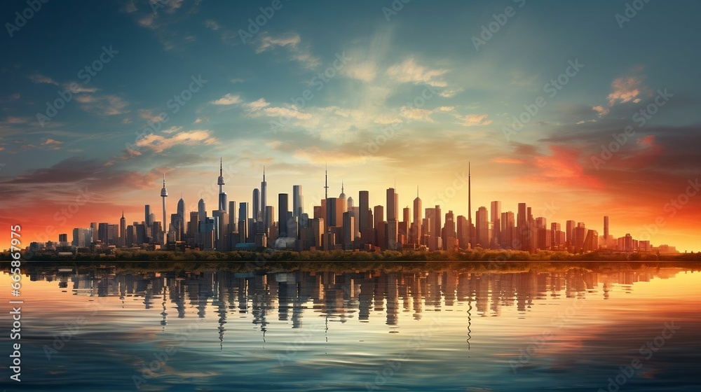 Fototapeta premium A dynamic city skyline, constantly evolving over time 