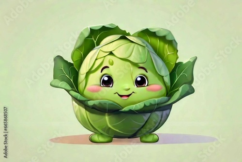 Cute cabbage with no background in cartoon style.Generative AI