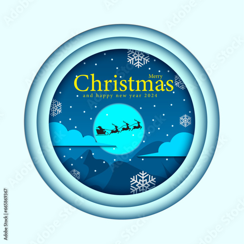 Merry Christmas template background cover design in paper cut style. Ideas for magazines, brochures and posters. Vector Illustrator EPS.
