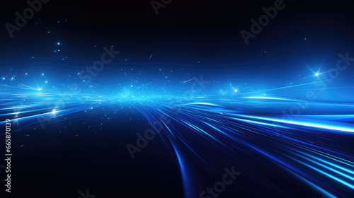 Dark blue background with glowing lines, ray tracing