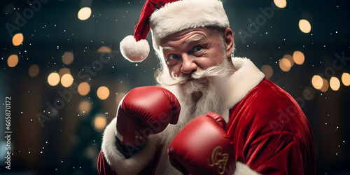 santa claus boxer with boxing gloves photo