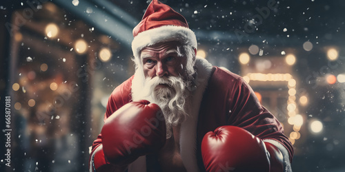 santa claus boxer with boxing gloves