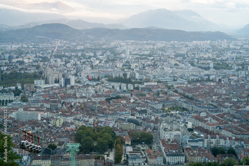 View of Grenoble from the heights of the Bastille. France